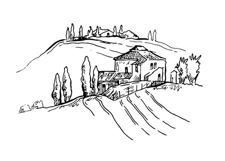 Vector sketch of trees and plants. Editable layers.のイラスト素材