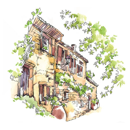 Sketch of old street. Vector illustration made in vintage style.のイラスト素材