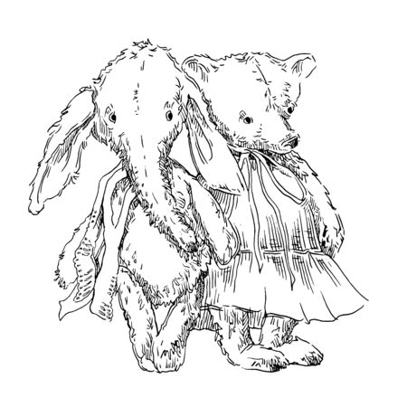 Hand made sketch of old toys. Vector illustration.のイラスト素材