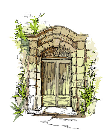 Sketch of old town. Vector illustration.のイラスト素材