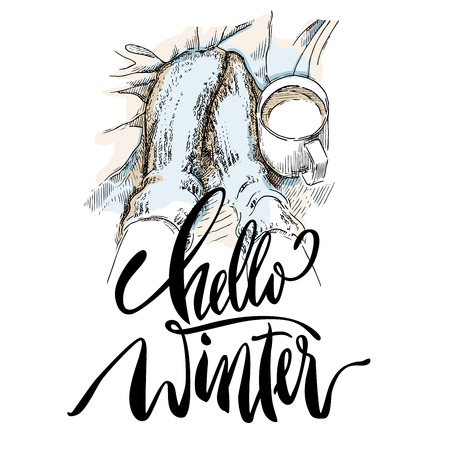 Hello Winter lettering illustration. Modern brush calligraphy.のイラスト素材