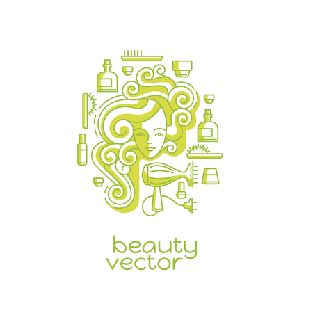 Vector cosmetics and beauty icons in trendy linear style - set of signs related to womenのイラスト素材