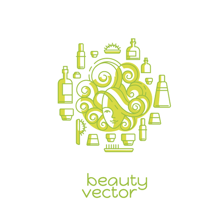 Vector cosmetics and beauty icons in trendy linear style - set of signs related to womenのイラスト素材