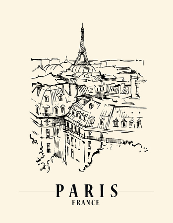 Paris illustration. Ink and pen hand drawn artwork.のイラスト素材