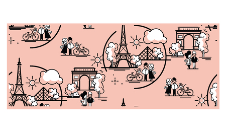 Paris vector illustration. Paris landmarks. Isolated vector artwork.のイラスト素材