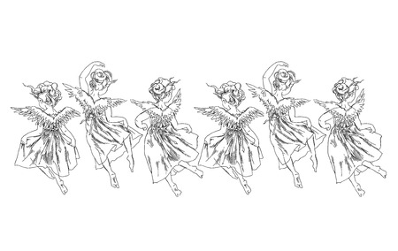 Hand made vector sketch of angel girl.のイラスト素材