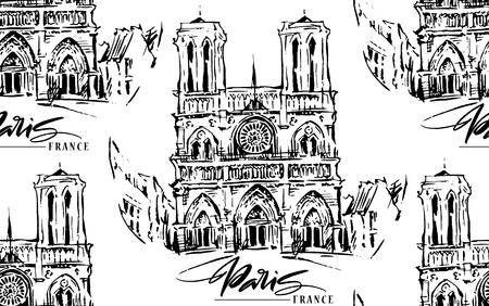 Paris illustration. Vector artwork. Isolated on white background. Seamless patternのイラスト素材