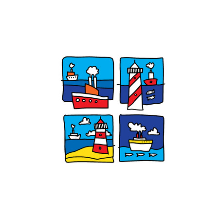 Sea cartoon sketch. Vector illustration isolated on white backgroundの写真素材