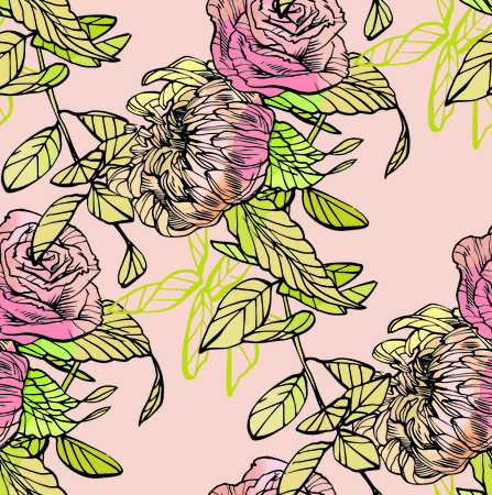 Floral seamless pattern. Hand drawn illustration. Fullsize raster atrwork.の写真素材