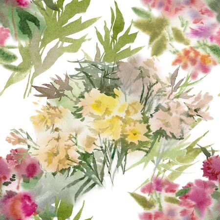 Floral seamless pattern. Hand drawn watercolor field flowers.の写真素材
