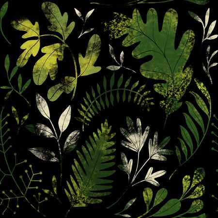 Green plants pattern. Leaves, brunshes and plants. Fullsize raster artworkの写真素材