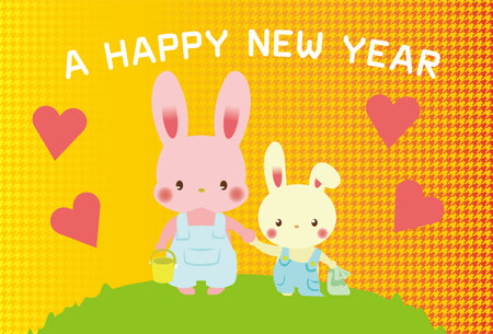 New Year's card with rabbit illustrationのイラスト素材