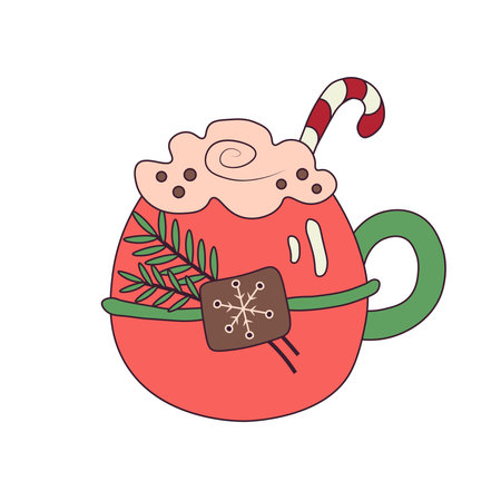 Festive winter holidays greeting card, poster, invitation, decorative element with cozy cup of hot drinkのイラスト素材