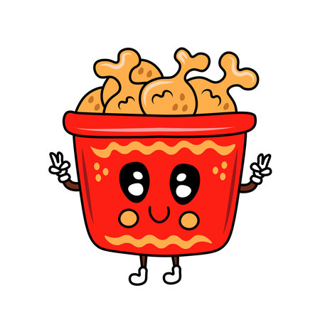 Kawaii fast food icon in doodle style. Testy chicken mascot for takeaway, delivery, cafe, restaurant, menu designのイラスト素材