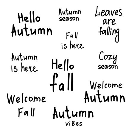 Collection of simple hand drawn fall quotes in naive minimal styleのイラスト素材