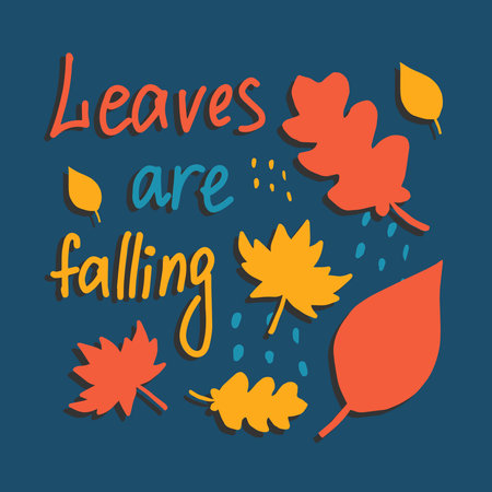 Adorable hand drawn fall square poster, banner with rain drops and text. Square seasonal t shirt print in retro styleのイラスト素材