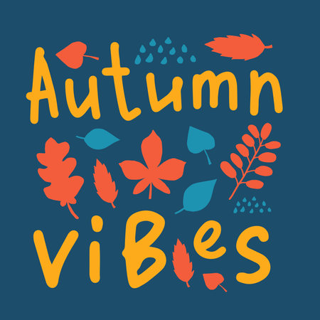 Funny greeting card, poster, banner, t shirt print Adorable doodle style seasonal vector illustration with foliage and text phraseのイラスト素材