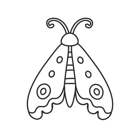 Simple hand drawn boho night moth. Black and white insect vector illustration for print, greeting card, kids, nature element on white backgroundのイラスト素材