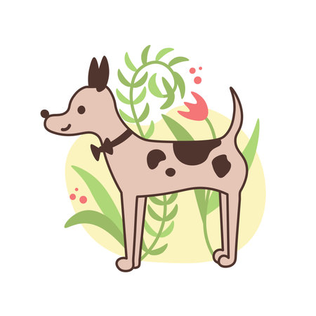 Simple hand drawn line art puppy vector illustration. Black pet outline on white backgroundのイラスト素材