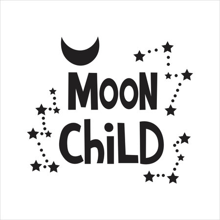 Celestial boho phrase with crescent for prints, tattoo. Black and white isolated vector illustrationのイラスト素材