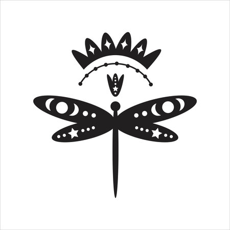 Boho doodle style celestial insect. Isolated vector illustration for astrology, t shirt print, tattoo, decorative elementのイラスト素材