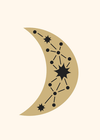 Simple celestial moon vector illustration with stars and constellation for poster, banner, wall artのイラスト素材