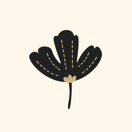 Black flower or leaf with golden color. Isolated botanical vector illustrationのイラスト素材