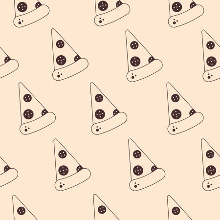 Repeat vector illustration of pizza with salami or pepperoni on beige background for pizzeria, restaurant, menu, delivery, packagingのイラスト素材