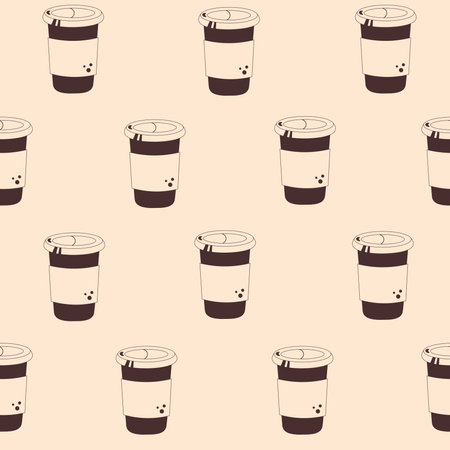 Simple repeat vector illustration of cardboard cup or plastic cup on beige background in minimal retro styleのイラスト素材