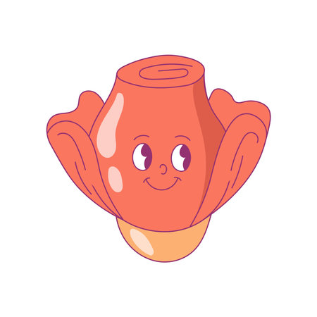 Funny childish floral vector illustration. Cute rose face with eyes and smile for kids, prints, greeting cardsのイラスト素材