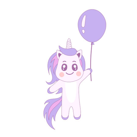Childish Birthday animal for kids in anime kawaii style. Isolated vector illustration with pastel colorsのイラスト素材