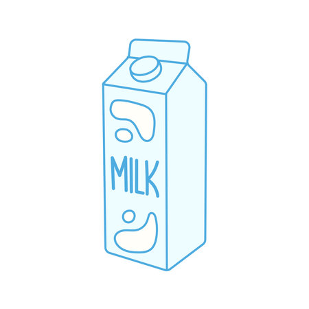 Hand drawn cartoon package of milk. Milk carton. isolated product vector illustrationのイラスト素材