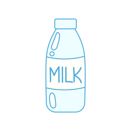 Hand drawn blue bottle of milk with inscription. Milk product sign, symbol, icon. isolated vector illustrationのイラスト素材