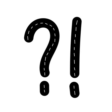 Hand drawn attention and ask sign black silhouette with white texture. Simple isolated vector illustrationのイラスト素材