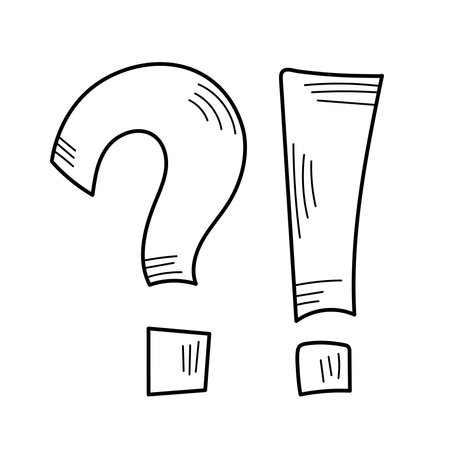 Hand drawn black outline isolated vector illustration for faq, attention, interrogation, query signsのイラスト素材