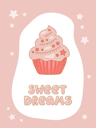 Hand drawn poster with sweet dreams bubble lettering. greeting card with inscription. vector illustrationのイラスト素材
