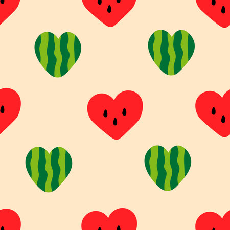 Trendy summer fruit endless background. Repeat vector illustration with watermelon slice and peelのイラスト素材