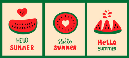 Naive flat style seasonal cards, banners with fruit elements and lettering. vector illustrationのイラスト素材
