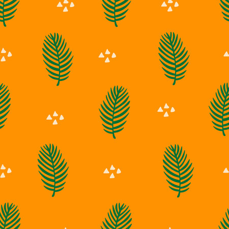 Bright summer endless background. Repeat vector illustration with leaves and abstract shapesのイラスト素材