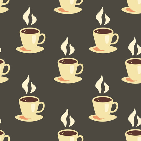 Retro styled hot coffee cup on dark background. Repeat vector illustration for cafe, cafeteria, restaurant, menuのイラスト素材