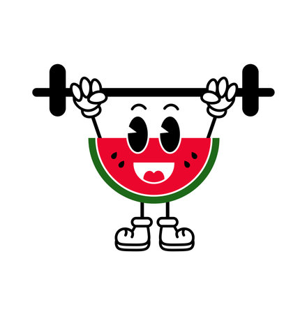 Sports mascot. Healthy lifestyle happy fruit cartoon character in retro style. vector illustrationのイラスト素材