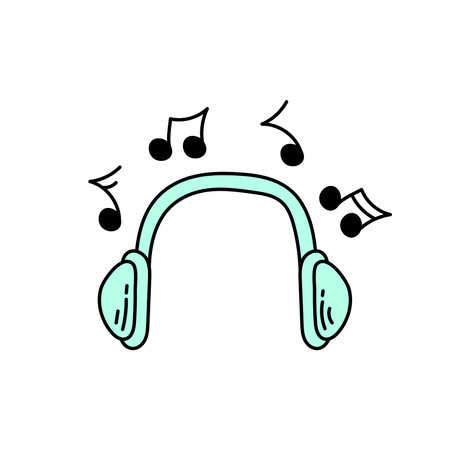 Hand drawn earphones. Vector illustration on white backgroundのイラスト素材