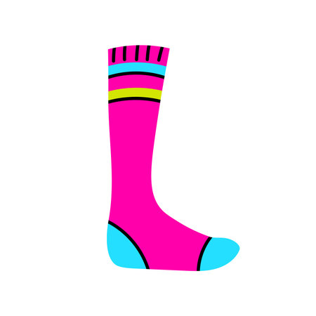 Vibrant neon colored knee sock. Cartoon doodle style vector illustrationのイラスト素材