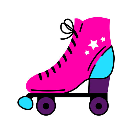Single hand drawn neon colored roller skate. 80s - 90s classic fashion symbol.のイラスト素材