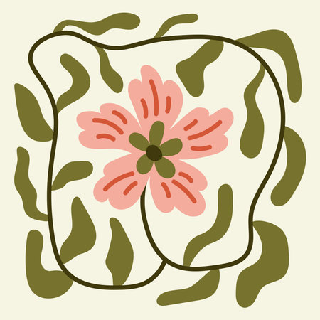 Vintage contemporary art with pastel pink blossom. Curvy Matisse inspired botanical vector illustration.のイラスト素材