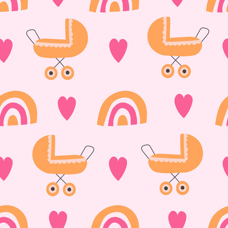 Cute newborn seamless background. Repeat vector illustration for baby shower.のイラスト素材
