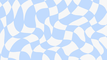 Trendy twisted gingham chessboard. Horizontal wavy backdrop. Vector illustration.