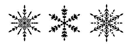 Decorative symmetric snowflakes collection. Winter snowflake shape. Vector illustrationのイラスト素材