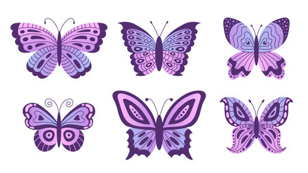 Elegant gradient butterfly collection. Neon butterfly, moth, insect. Vector illustration, romantic symbolのイラスト素材