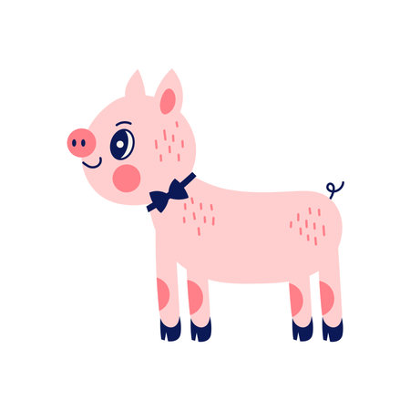 Cute smiling piglet. Cartoon Scandinavian style. Childish animal print. Vector illustration in flat and doodle styles.のイラスト素材